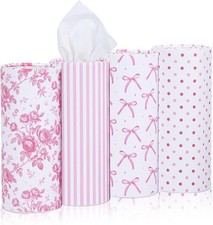 200 Sheets Car Tissues with 4 Pack Floral Bow Design Cylinder Holder Round
