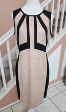 IVANKA TRUMP Pink Metallic Lace Black Round Neck Sleeveless Sheath Dress Sz 10