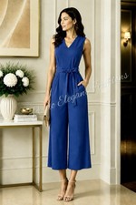 CALVIN KLEIN AEROWASH V-NECK, CROPPED FLARE LEG JUMPSUIT, REGGATA, SIZE 6 NWT