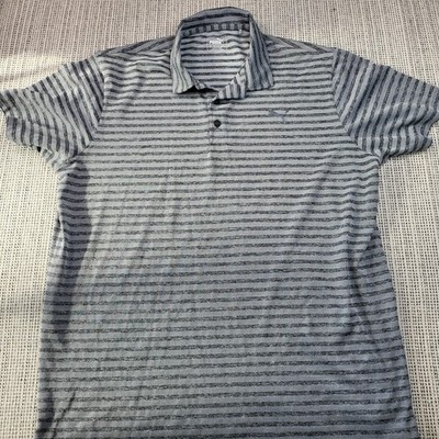 Puma Polo Shirt Mens XL Gray Striped Performance Golf Short Sleeve Casual Knit