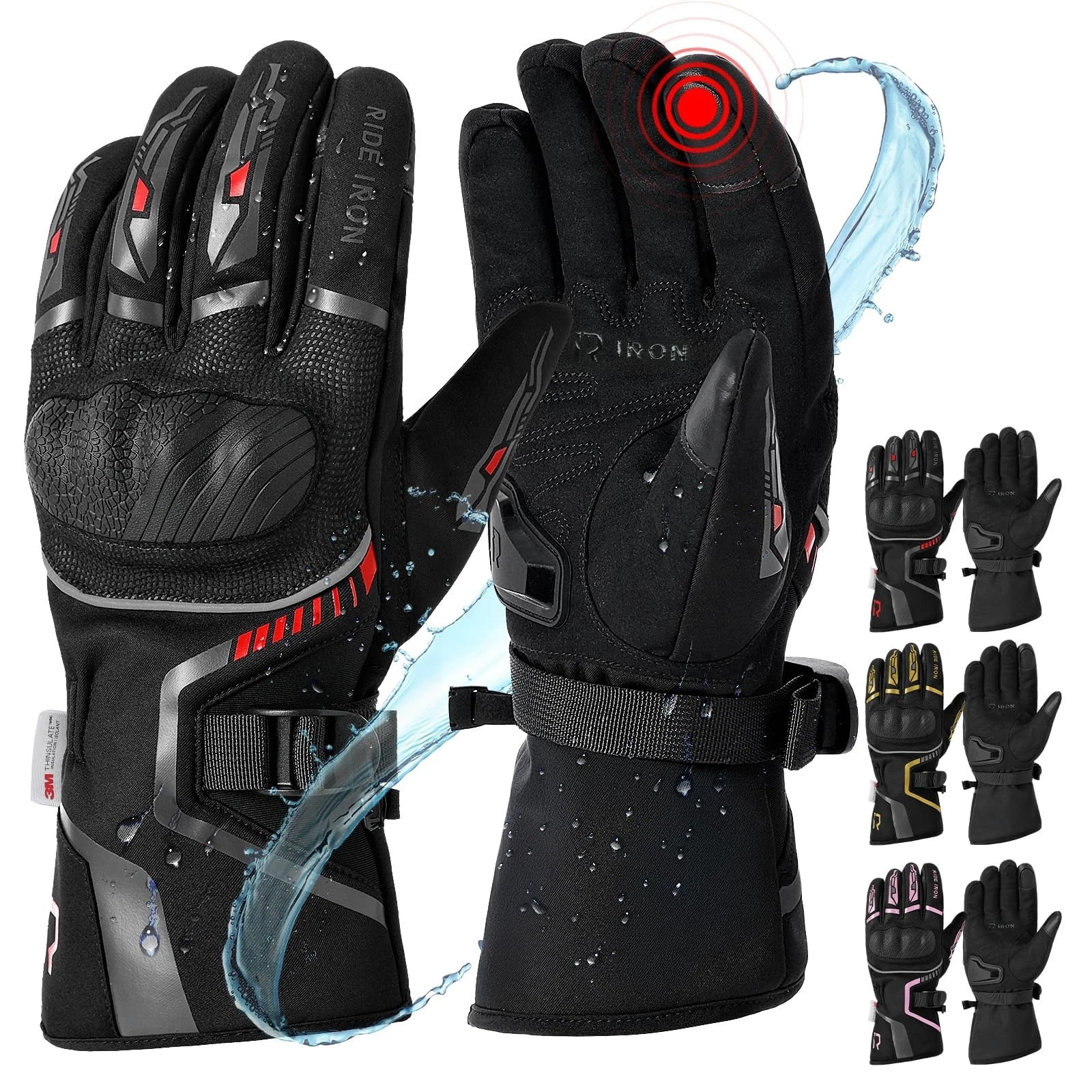 RIDEIRON Winter Motorcycle Gloves for Men & Women black Large - product detail image 1