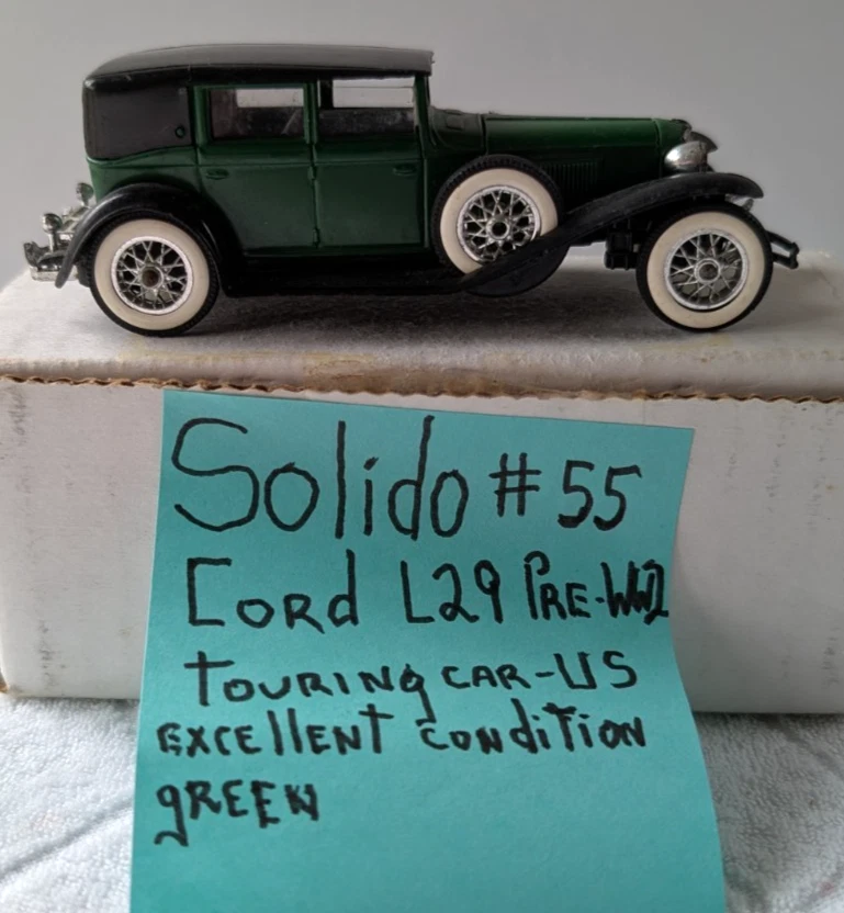 Vintage Solido #55 Cord L29 Touring Car 1929 Green & Black White Wall Tires 1:43 - Image 3 of 4