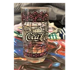 Coca-Cola Vintage Glass Purple Black White Tiffany style stained glass 1970’s