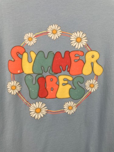Camiseta Summer Vibes Azul Manga Corta Estampado Gráfico Mujer Talla Med Lona Bella - Imagen 3 de 8