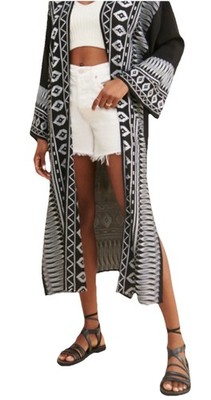 OLLARI ANTHROPOLOGIE BLACK EMBROIDERED OPEN FRONT DUSTER KIMONO TOP SZ SP
