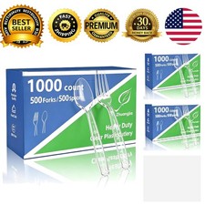 Heavy Duty Plastic Silverware 1000 Count 500 Forks 500 Spoons