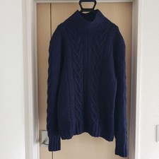 Polo Ralph Lauren Hand Knit Wool Silk Linen Cable Sweater L Navy Excellent
