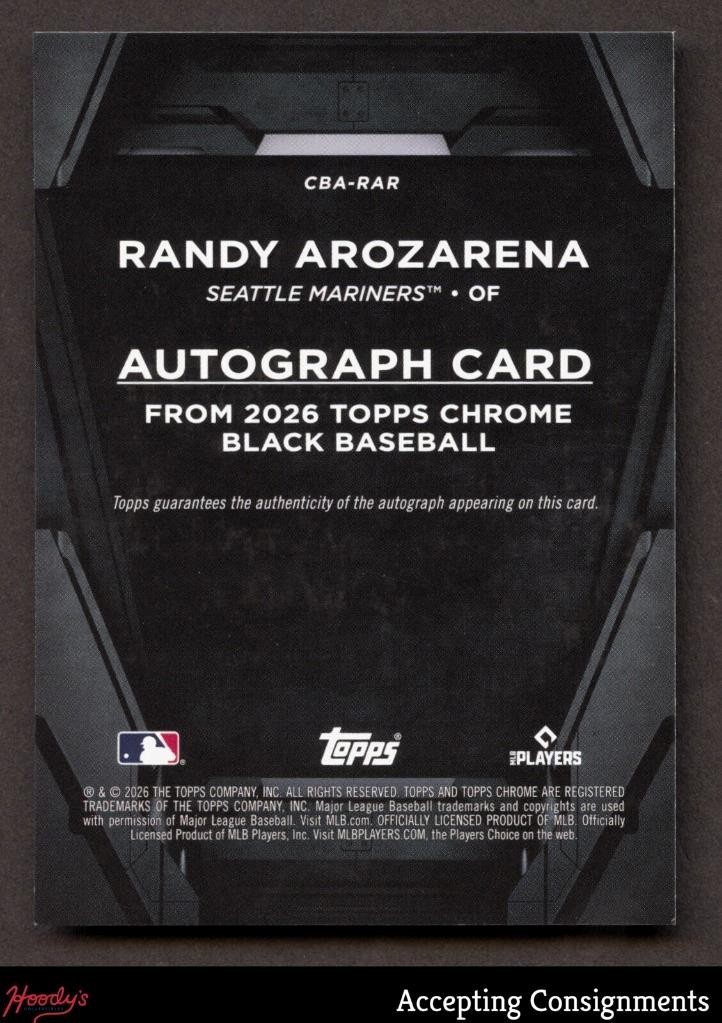 2026 Topps Chrome Black Gold Mini-Diamond Refractors Randy Arozarena AUTO 06/50 view 2