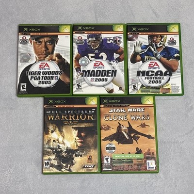 Original Xbox 5 Game Lot - Tiger Woods, Madden, NCAA 2005, Star Wars Clone Wars