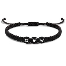 Initial Bracelets for Women Gifts for Girlfriend Letter Charm Q W Handmade Braid