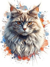 Photo A4 Chat Maine Coon Gris Illustration Moderne – Poster Deco – 2046