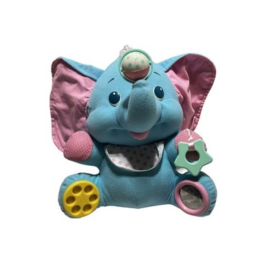 Vintage Playskool Busy Elephant Plush Baby Toy Blue Rattle Ball Crinkle Ear 1992