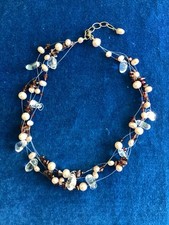 Four Strand Necklace with Garnets Pearls and Glass. Sterling Silver 925 Clasp.