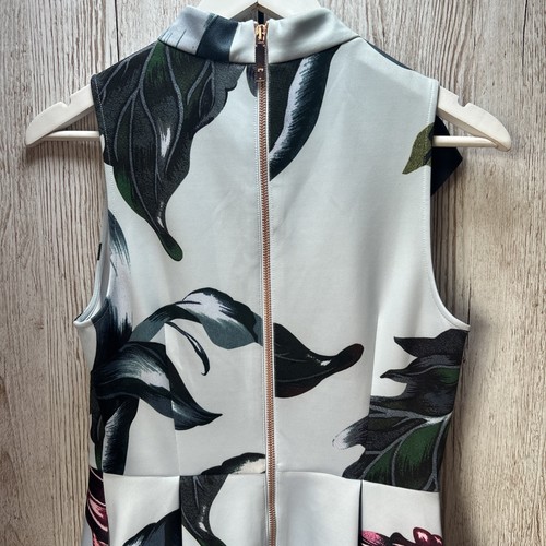 Ted Baker Fit and Flare Kleid blau Blattmuster Ted Größe 2 UK Größe 10 einmal getragen - Bild 5 von 10