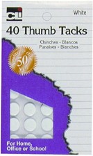 Thumb Tacks, On Safety Cards, Painted White, 40-Pack