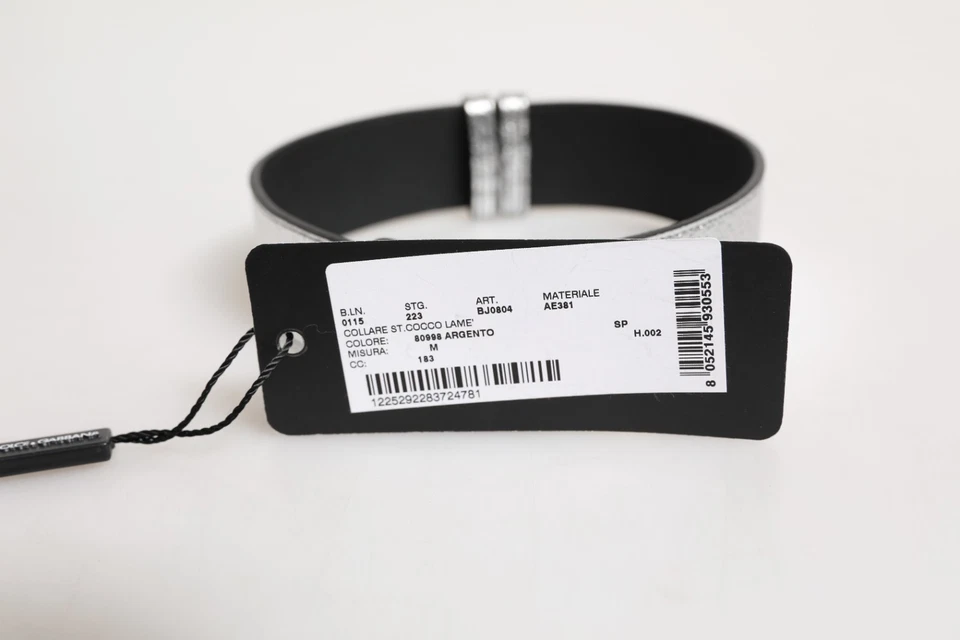 DOLCE & GABBANA Banda para el cuello Cuero texturizado plateado Metal dorado s. Etiqueta M 900usd Foto 2 de 4