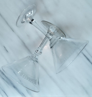 BEEFEATER Gin~Martini Cocktail Glasses~Set Of Two~Etched 6 Ounces 6 Inches Tall