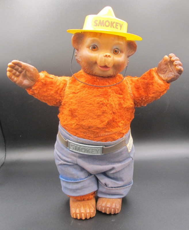 Vintage 1960s Ideal Toys Smokey the Bear Plush 16" Rubber Head Hands Feet w/ Hat