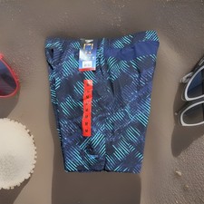 SPEEDO Dark Blue Pattern Lined Tech Volley Shorts NWT MENS Size Medium M 32-33