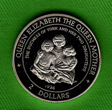 1997 QUEEN ELIZABETH THE QUEEN MOTHER COOK ISLANDS SILVER $2 COIN