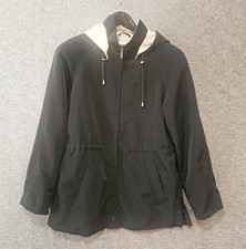 Jones New York Black Lightweight Hooded Zip Jacket W/Cream Lining Women's Large