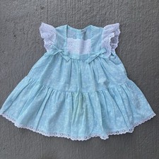 Vintage 90s Baby Blue Floral And Lace Dress GIRLS 18 Months To 2T