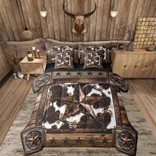 Brown Western Aztec 7 Pieces Bedding Set Queen Size West Texas Star Comforter Se
