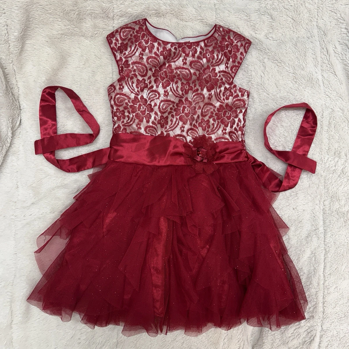 jona michelle holiday dress red Jona Michelle Dress Girls 12 Red Sequin Party Formal Tulle Romantic Coquette
