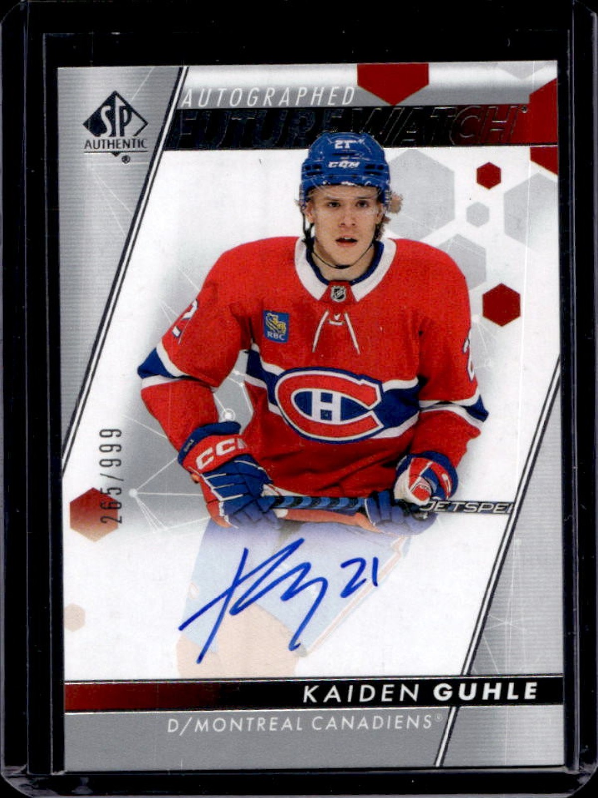 2022-23 SP Authentic Kaiden Guhle RC Future Watch Auto #265/999 Stars