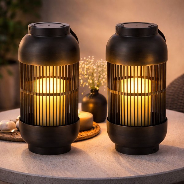 AußEnleuchte Tischlampe Solarlampe Led Terrassenlampe Feuereffekt Laterne 2X-image