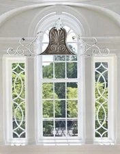 VTG Fleur de Lis Iron Wall Plaque French Country Architectural Pediment