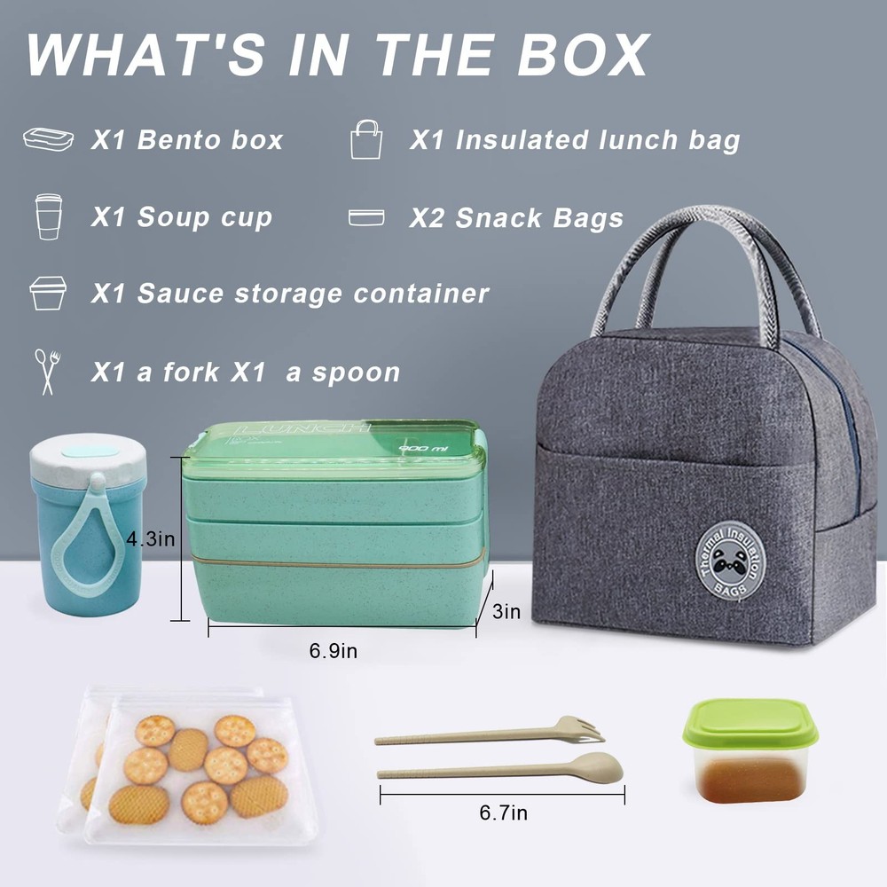 Japanese Bento Box Kit - 3-Layer Leakproof Lunch Container with Compartments