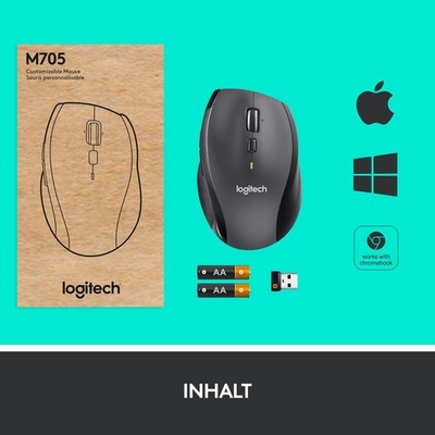 Logitech M705 Marathon Kabellose Maus, 2,4 GHz mit USB-Unifying-Empfänger, 1000