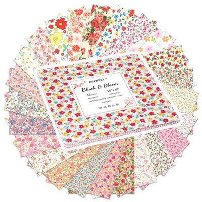 42 Pieces 10  Pre-Cut Floral Prints Cotton Fabric Squares   Layer Cake Quilti...