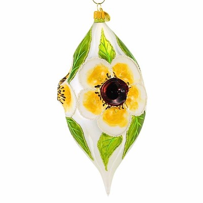 Morawski 8.00In 3D Flower Drop, Glass, Green Leaves, White Flowers 19980
