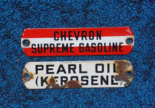 Chevron Gas Oil Porcelain Pump Sign Lot Of 2 Chevron Gas Oil Porcelain Pump Sign Lot Of 2