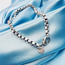 Tiffany & Co. Venetian Box Chain Link Sterling Silver 925 Bracelet 7.2"