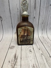 Vintage Italian Hand-Tooled Leather-Wrapped Glass Decanter with Fleur-de-Lis Studded Appliqué — listing 5