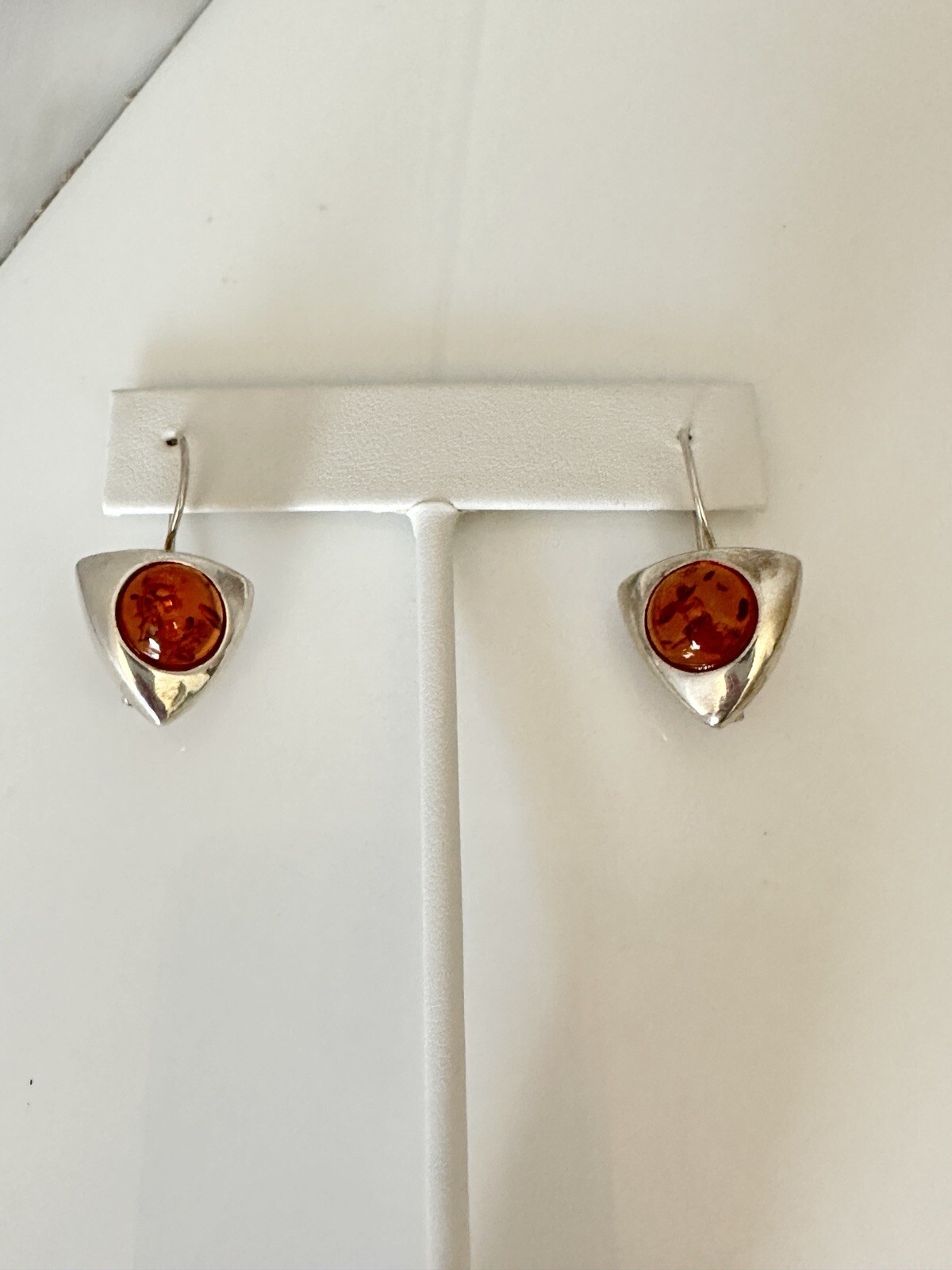Sterling Silver Triangle Round Amber Pierced Earr… - image 3