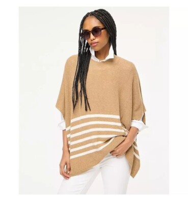 NWT Women's One Size Beige/White Striped Poncho Knit