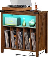 Large Record Player Stand with Charging Station  LED Lights, to 230 Albums.