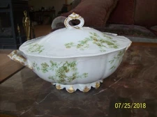 Haviland Limoges Schleiger Vtg Porcelain China Green Floral Covered Soup Tureen