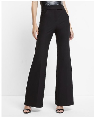 EXPRESS BLACK SUPER HIGH WAISTED RISE FLARE Wide Leg PANTS Trousers Size 2  New | eBay