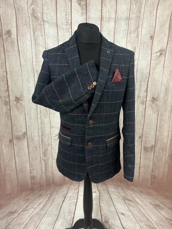 Marc Darcy Eton Tweed 3 Piece Suit Jacket Size 52 W40 Short Leg 27” Wedding - Image 3 of 4