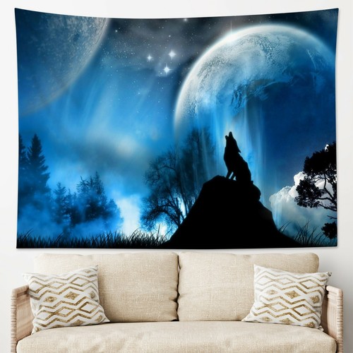 Wild Wolf Tapestry Fantasy Galaxy Planets Wall Hanging For Bedroom Living Room - Bild 4 von 14