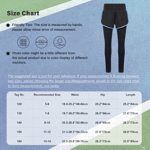 Kids Girls Pants Gym Tights Exercise Trousers Workout Sportswear 2 In 1 Dance - Picture 31 of 43