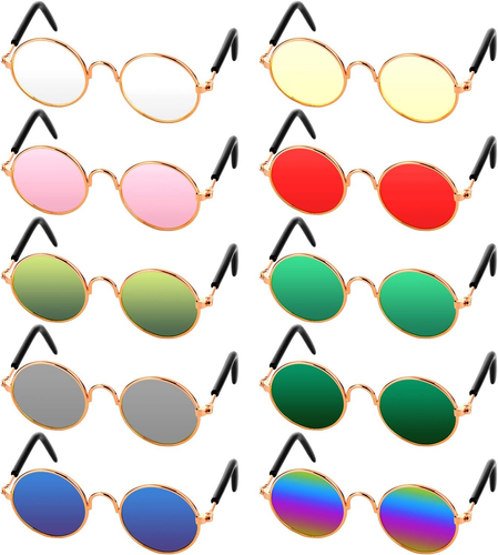 10 Pieces Cat Dog Sunglasses Funny Pet Glasses round Metal Small Classic Retro S