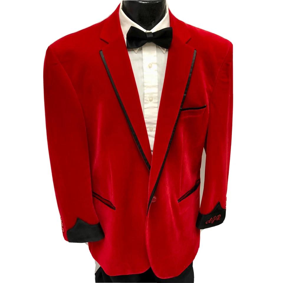 Abrigo deportivo de terciopelo rojo para hombre VELOUR esmoquin chaqueta formal esmoquin graduación blazer para fumar Foto 2 de 4