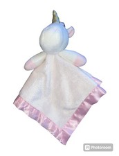 Cloud Island Pink White Unicorn Baby Blanket Sparkle Satin Security Lovey