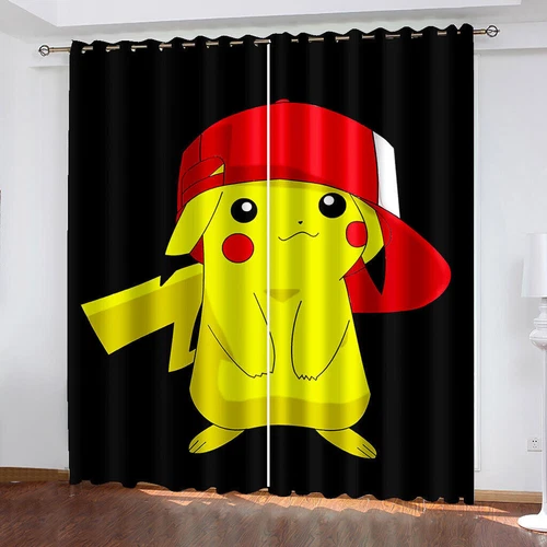 Kids Pokemon Pikachu Thick Thermal Blackout Curtains Eyelet Ring Top Drapes Gift - Picture 15 of 88